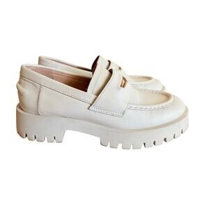 Steve Madden Lawrence Loafers Women’s 6M White Leather Chunky Lug Sole Shoes